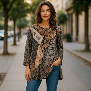 Carol little vintage patchwork sheer art to wear cottagecore Tunic blouse size 8